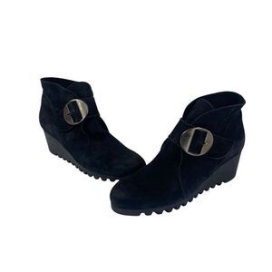 Archies 41 US 9 Black suede booties w/lug soles , silver tone buckle